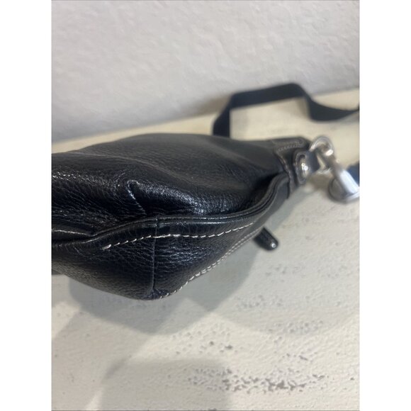 B. Makowsky Black Stitched Leather Crossbody Handbag Saddlebag Hobo - Picture 4 of 12